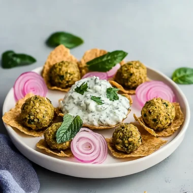 Mini Falafel Bites with Tzatziki and Pickled Onions