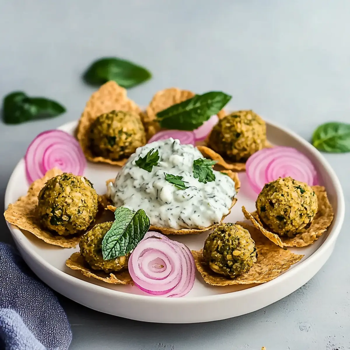 Mini Falafel Bites with Tzatziki and Pickled Onions