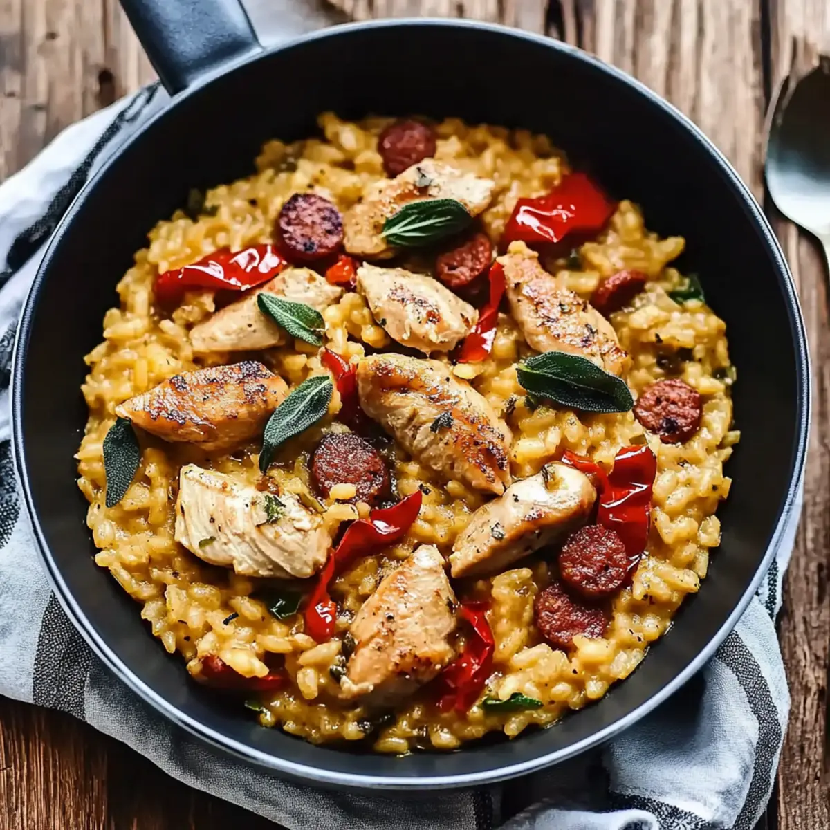 Savory Basque Risotto with Chicken, Chorizo and Peppers
