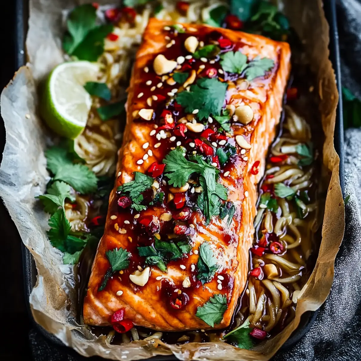Sticky Sweet Spicy Asian Salmon & Rice Noodles