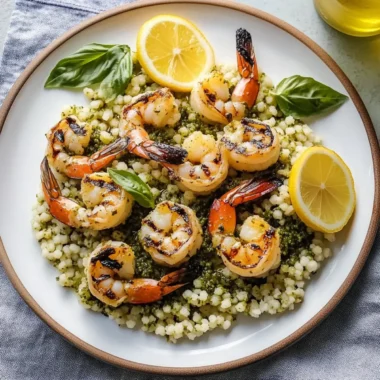 Grilled Lemon Shrimp with Pesto Couscous