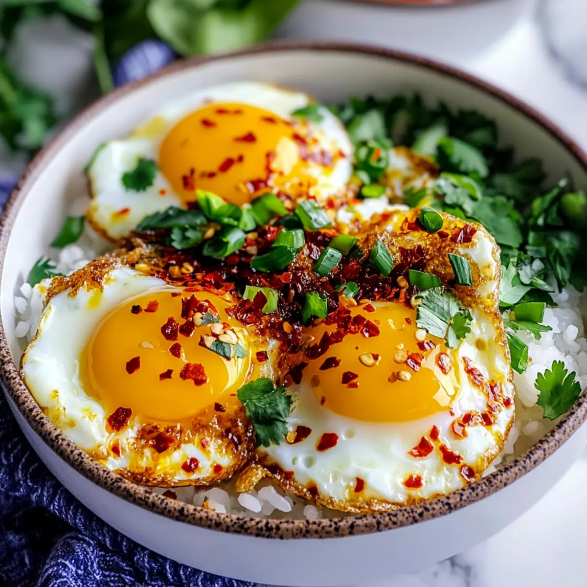 Crispy Chili Oil Eggs Over Rice