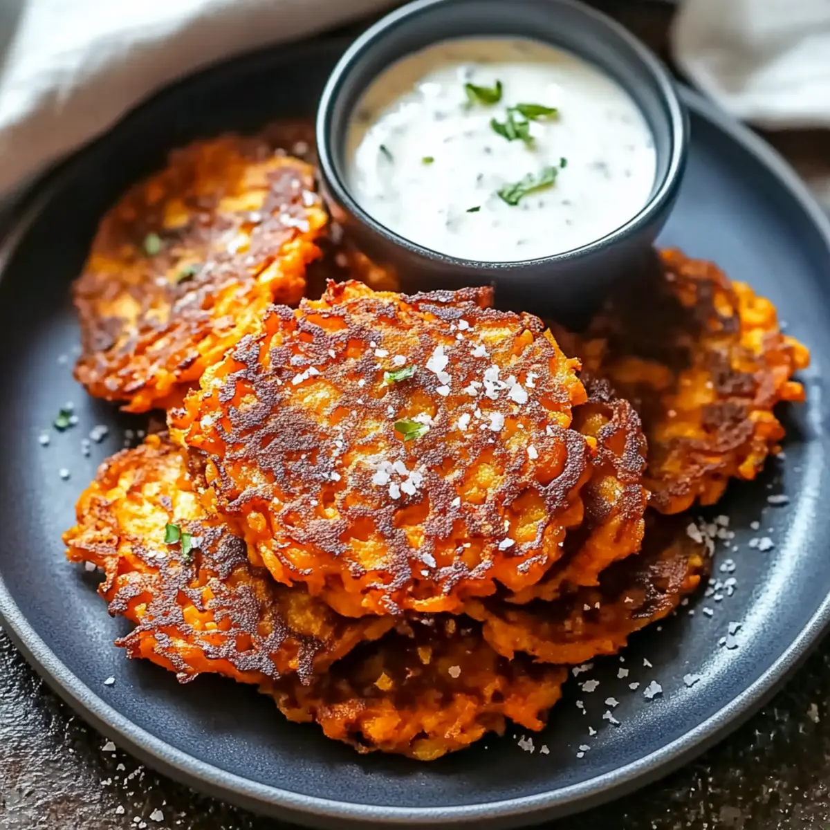 Crispy Sweet Potato Latkes with Honey Yogurt Dip