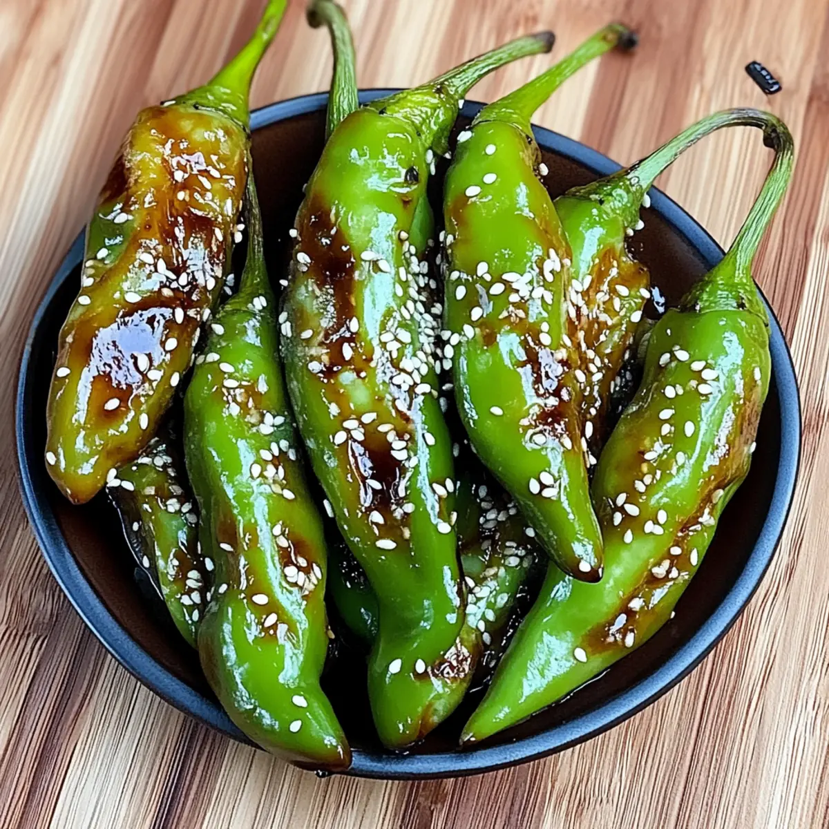 Grilled Shishito Peppers with Toasted Sesame Glaze