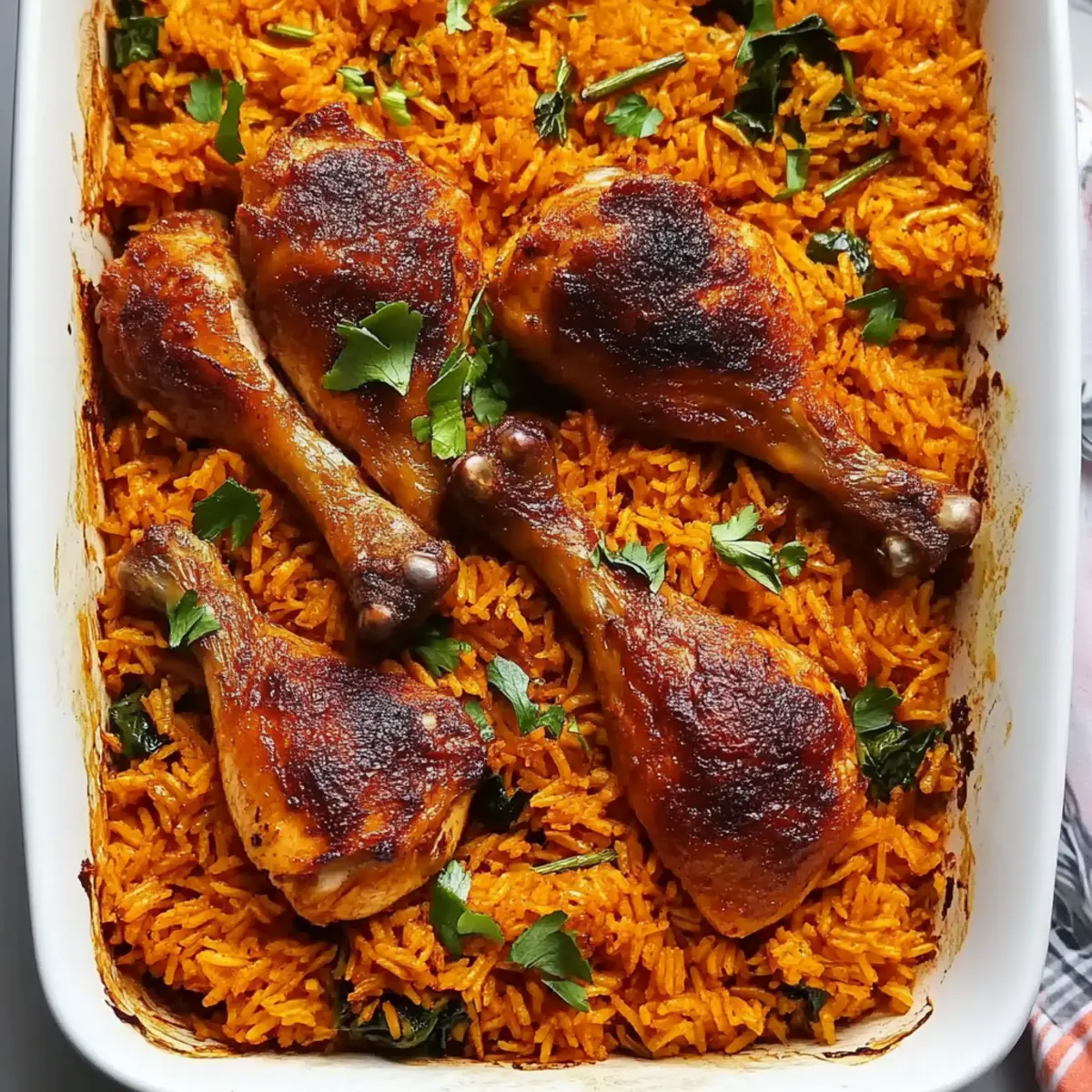 Baked Jollof Rice Loaded with Roasted Chicken Goodness