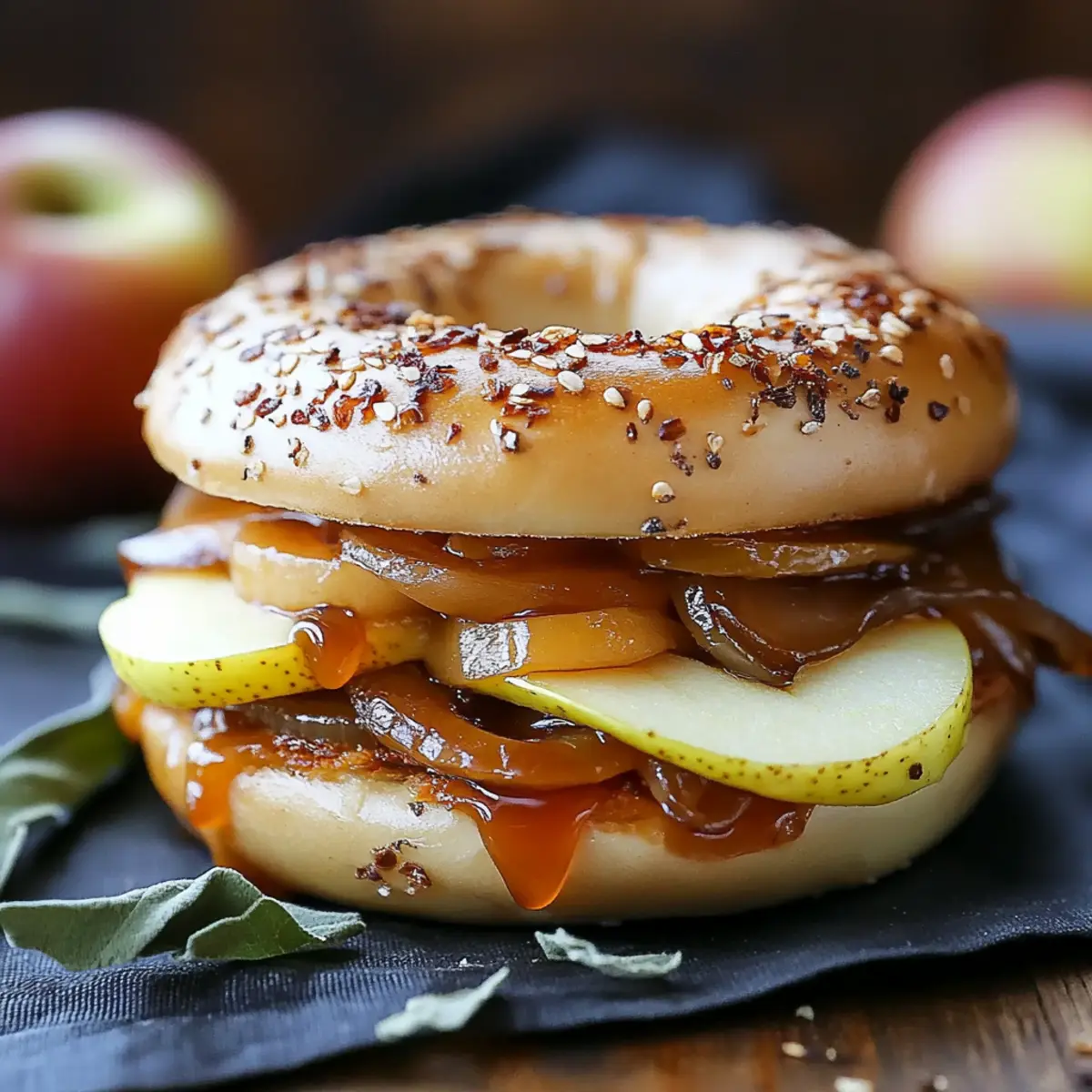 Pear Apple Caramelized Onion Grilled Cheese Bagel