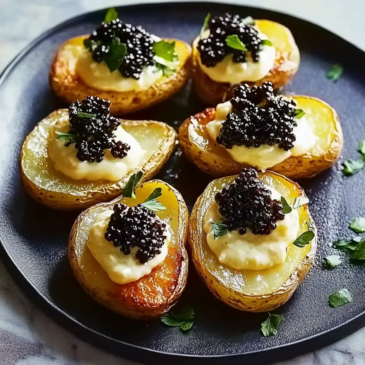 Smashed Potatoes with Crème Fraîche and Caviar