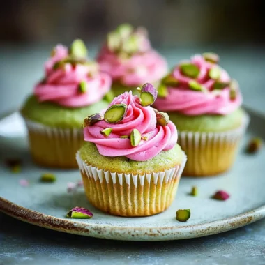 Vegan Mini Rose Pistachio Cupcakes