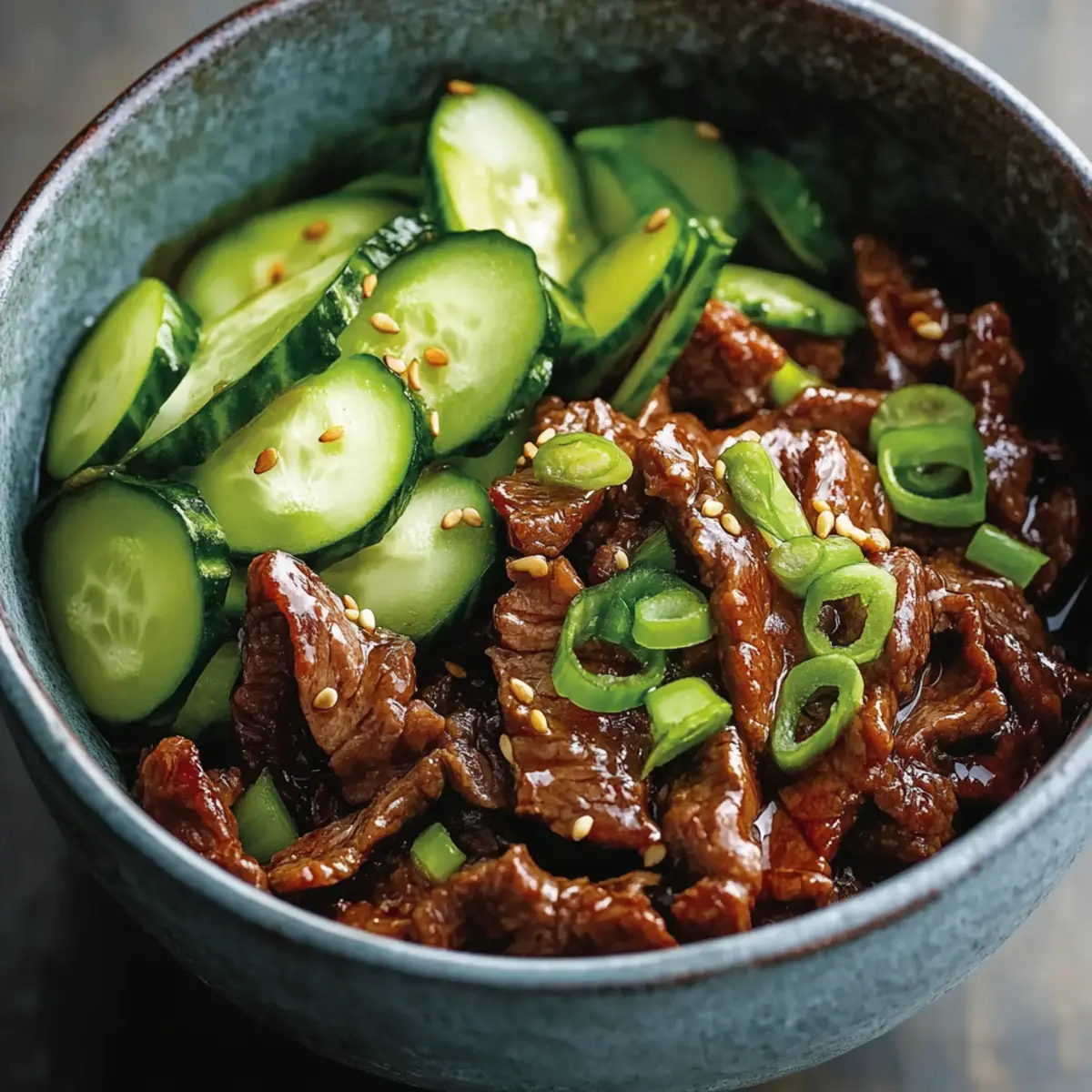 Peking-style Beef with Cucumber Ribbons