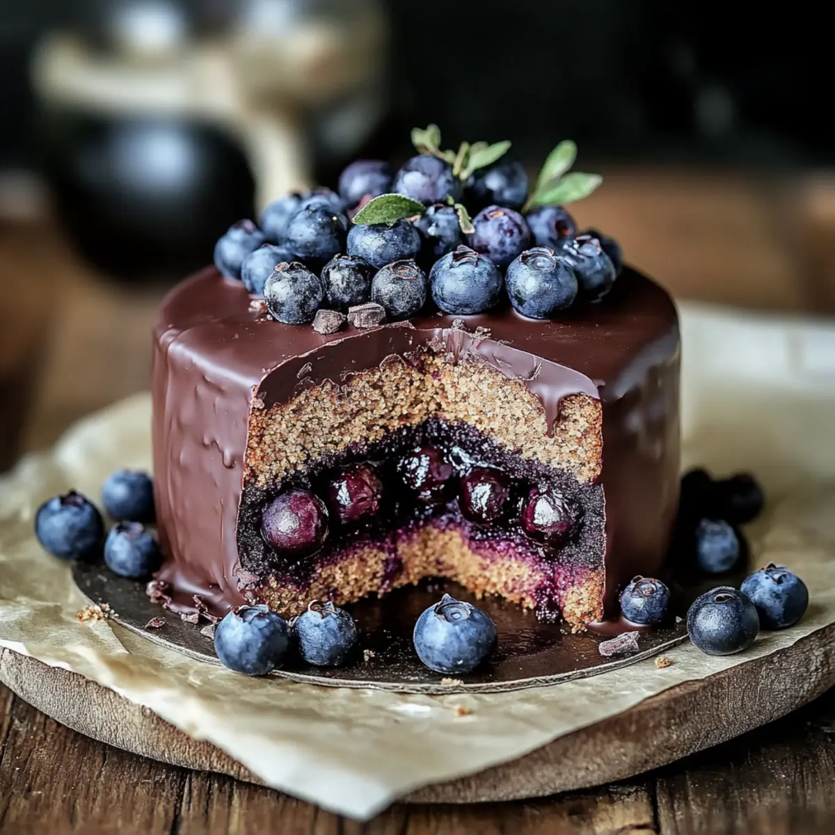 Hard Crack Chocolate Shell Blueberry & Hazelnut Cake