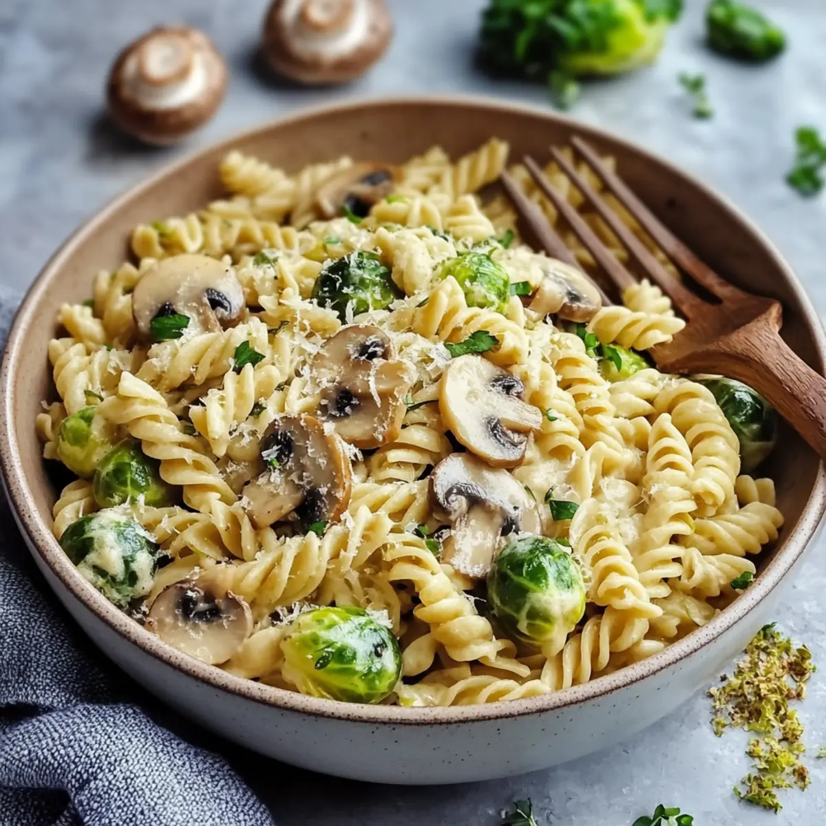 Creamy Brussels Sprouts and Mushroom Pasta
