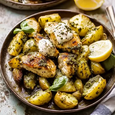 Sheet Pan Pesto Chicken and Lemon Butter Potatoes