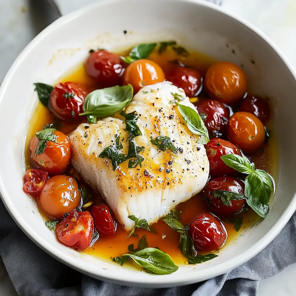 Tomato Poached Cod with Basil