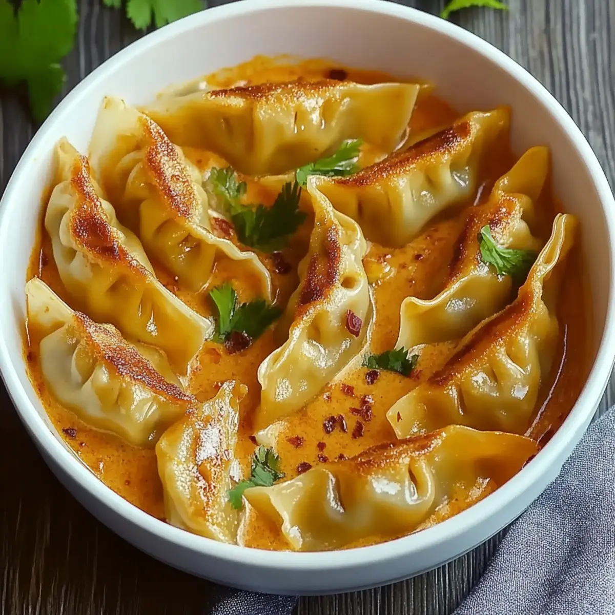 Baked Potstickers with Thai Curry Sauce