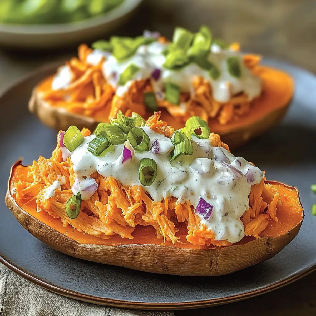 Buffalo Chicken Stuffed Sweet Potatoes